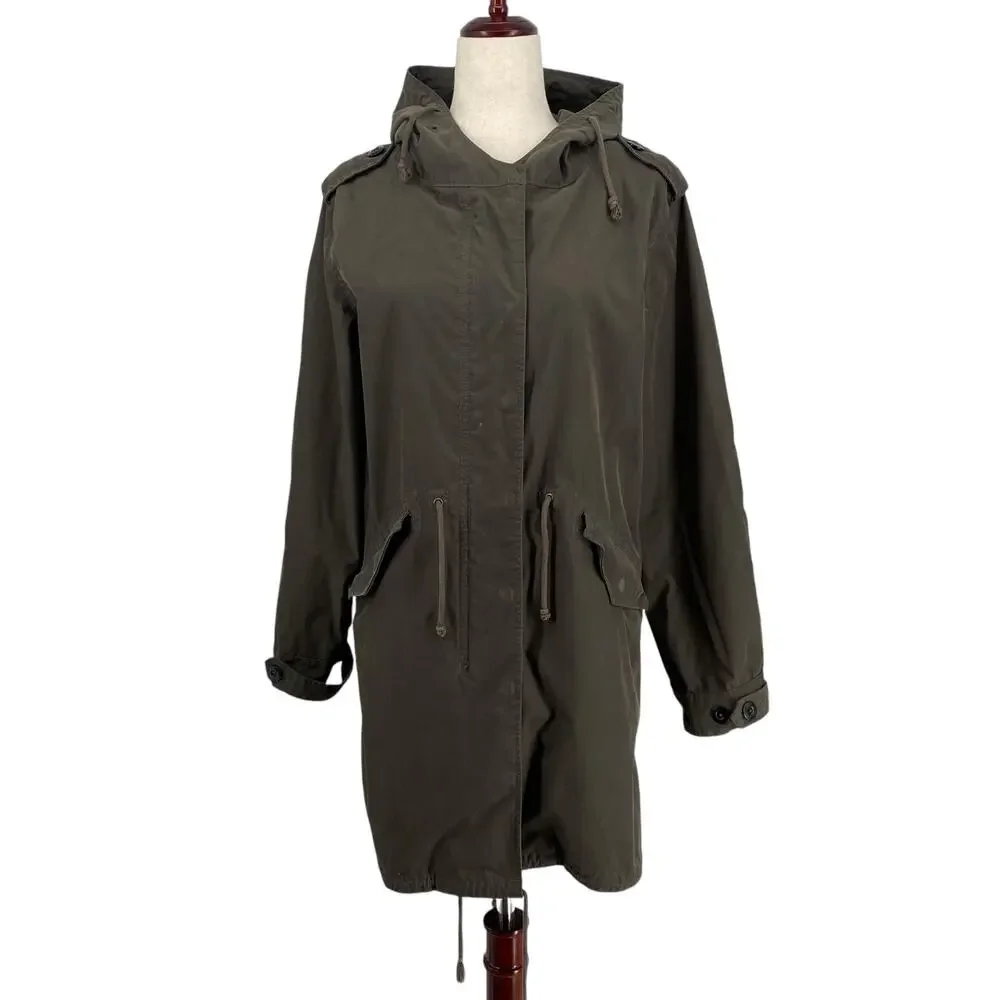 RW Co Longline Duck Canvas Chore Utility‎ Jacket S Green No Lining Drawstring